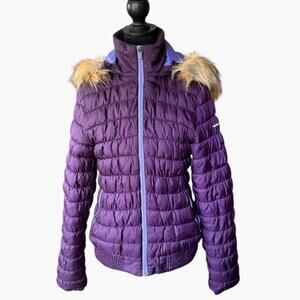 Merrell Women's Silversun Featherless Puffer Jacket w/ Faux Fur Trim Hood Size M